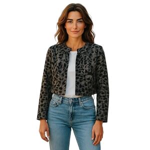 Jolibel Blazer Petite M-L Brocade Black Silver Lace Chain Accents Moto Jacket